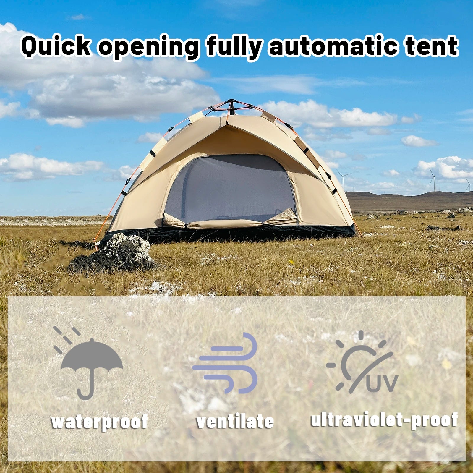 PAKICETUS 2-4 Person Automatic Pop Up Camping Tent, Instant Quick Setup Portable Windproof Tent, Lightweight Backpacking Shelter for Outdoor Travel Hiking Picnic