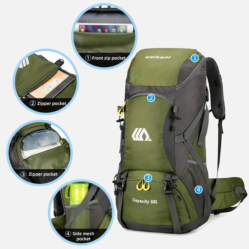 Travel Backpack Waterproof Hiking Camping Rucksack 50L