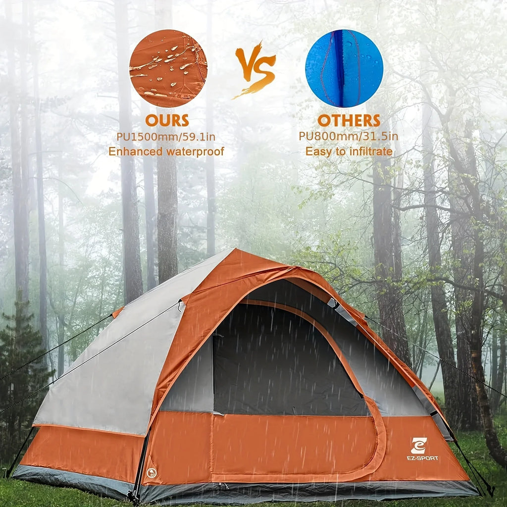 Pop Up Camping Tent - 4 Person Instant Easy Set Up Tent with Removable Rain Fly, Waterproof Windproof for Outdoor Camping