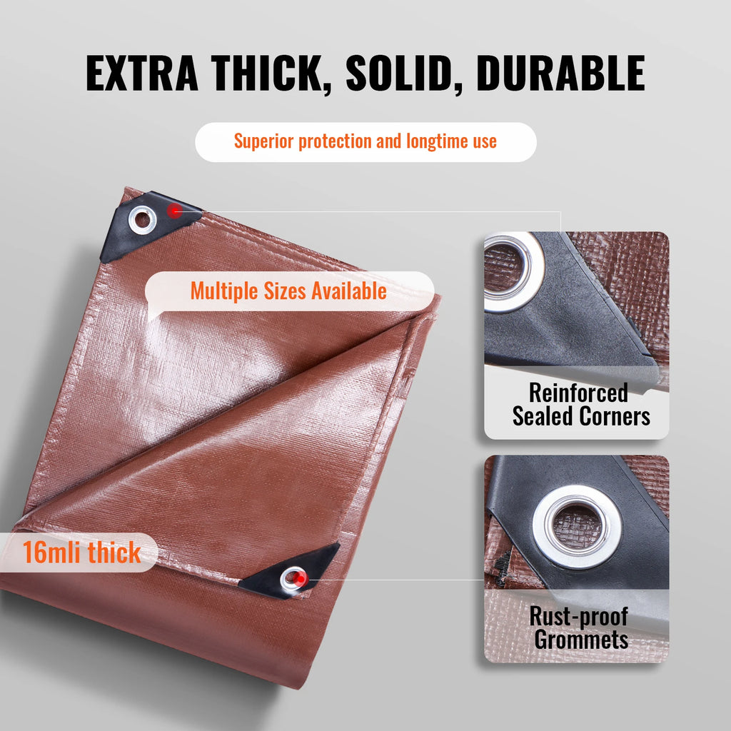 Heavy Duty Waterproof Tarp Tear-Proof Poly Tarpaulin with Grommets