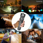 High-Power LED Flashlight USB Rechargeable Zoomable with Display