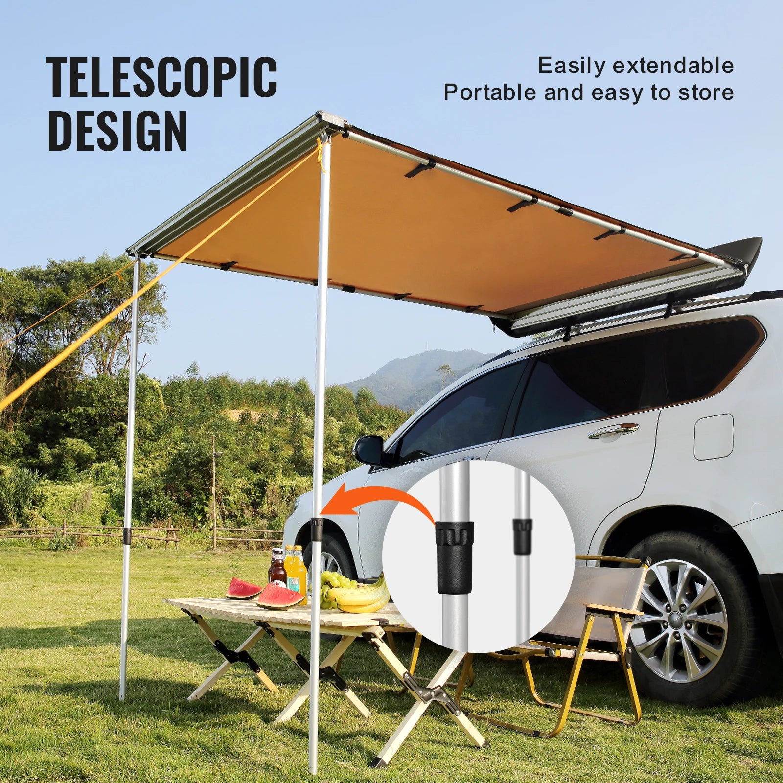 VEVOR Retractable Vehicle Awning Car Side Awning with Storage Bag