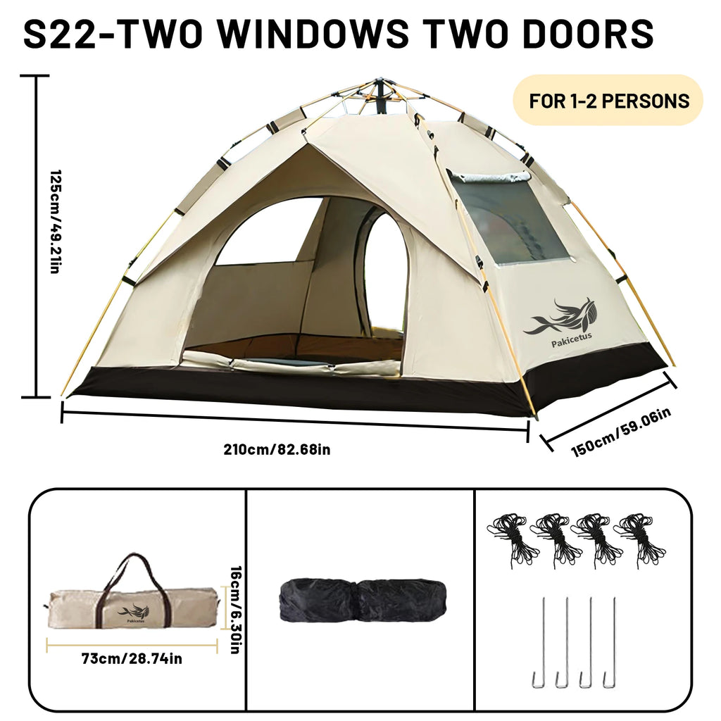 PAKICETUS 2-4 Person Automatic Pop Up Camping Tent, Instant Quick Setup Portable Windproof Tent, Lightweight Backpacking Shelter for Outdoor Travel Hiking Picnic