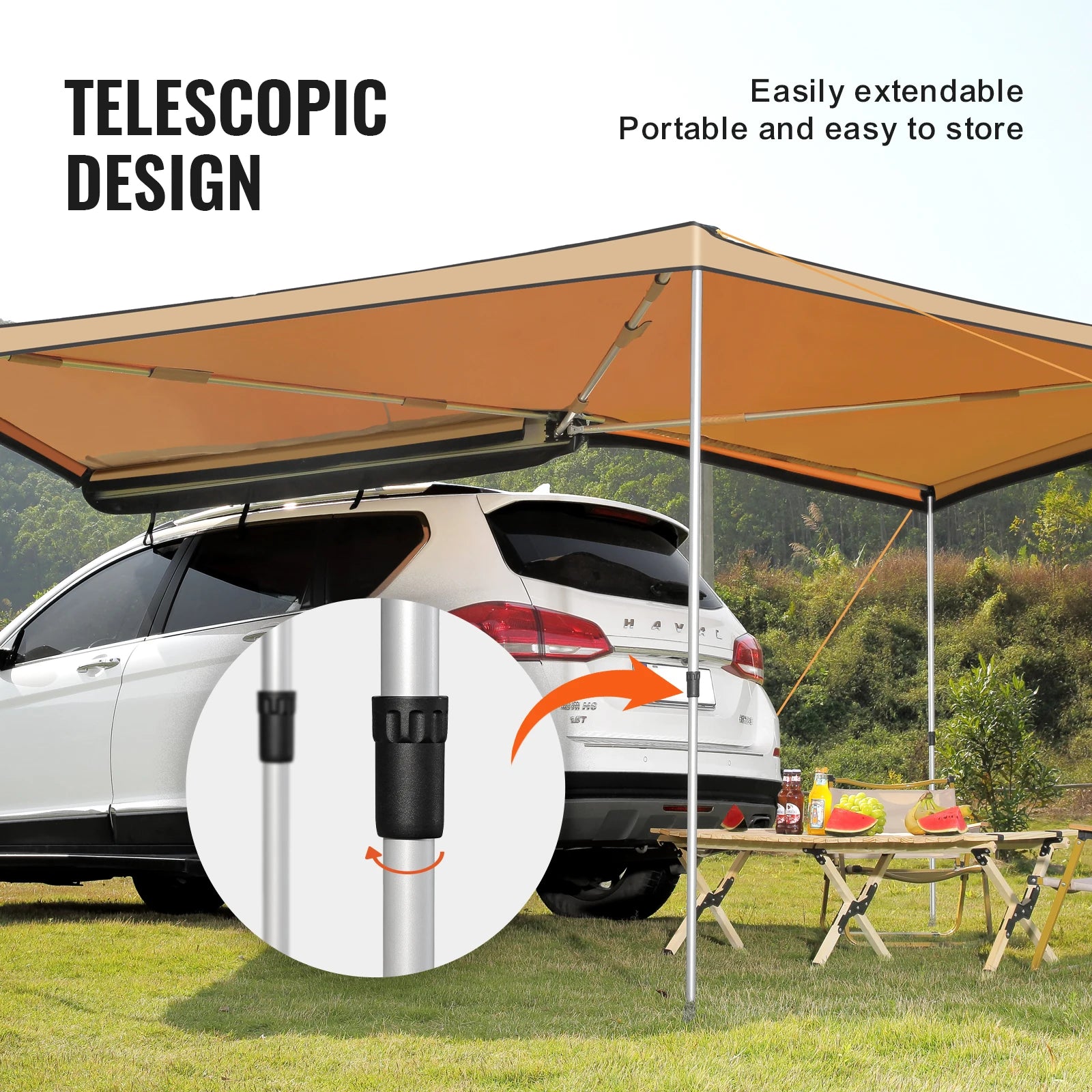 Retractable Vehicle Awning Car Side Awning with Storage Bag