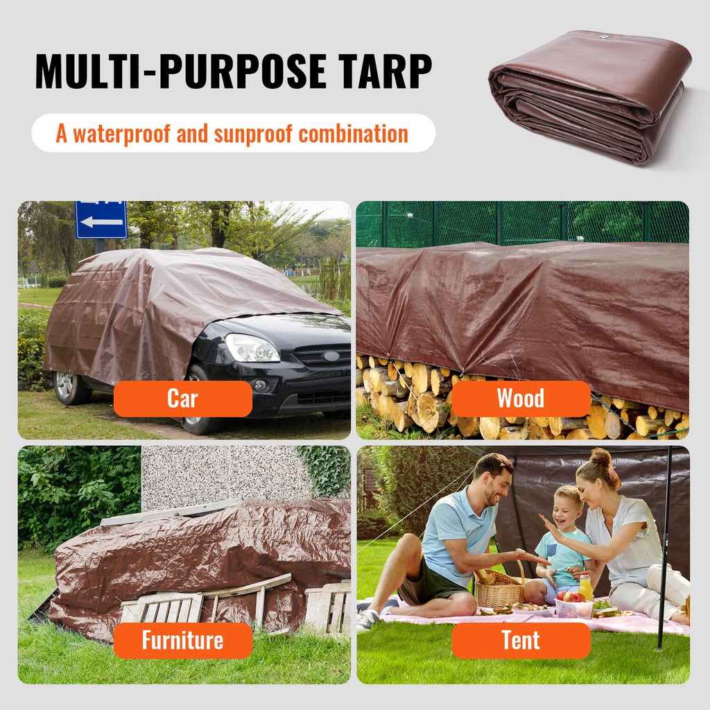 Heavy Duty Waterproof Tarp Tear-Proof Poly Tarpaulin with Grommets